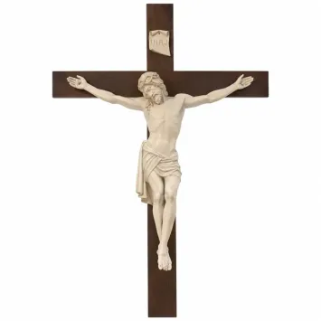 Antiek kruisbeeld INRI met Jezus – monumentaal wandbeeld – 300 cm