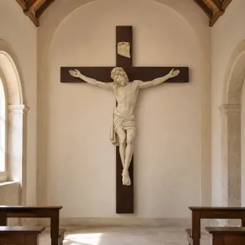 Antiek kruisbeeld INRI met Jezus – monumentaal wandbeeld – 300 cm