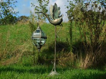 Metalen Windlicht XL met Zwaan op Standaard – 102 cm - Vintage Lantaarn
