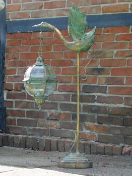 Metalen Windlicht XL met Zwaan op Standaard – 102 cm - Vintage Lantaarn