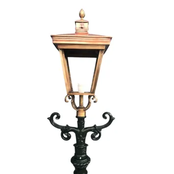 Lantaarnpaal - groen of zwart - koperen XL vierkante kap - hoog 250 cm