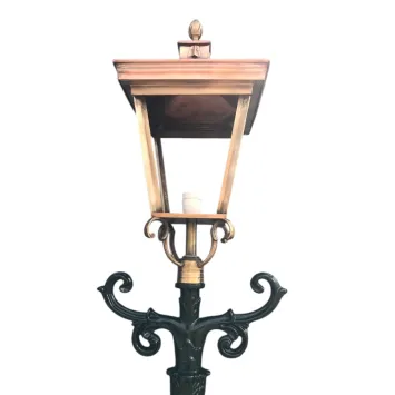 Lantaarnpaal - groen of zwart - koperen XL vierkante kap - hoog 250 cm