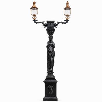 Unieke Lantaarnpaal Gietijzer met Vrouw - 320 cm hoog - zwart