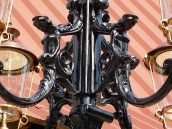 Laternenmast XXL mit 5 Kupfer-messing Kappen – ca. 425 cm – Schwarzes Aluminium mit Messing und Kupfer