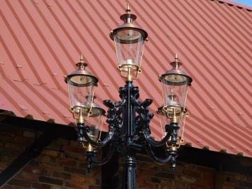 Laternenmast XXL mit 5 Kupfer-messing Kappen – ca. 425 cm – Schwarzes Aluminium mit Messing und Kupfer