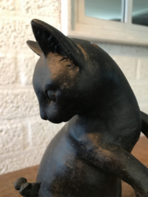 Skulptur: Katze + Maus als Sparschwein