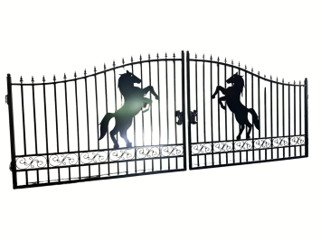 Wrought Iron Gate with Rearing Horse - 365 cm - Black