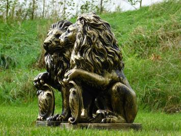 Set van 2 leeuwen - zwart/goud - polystone