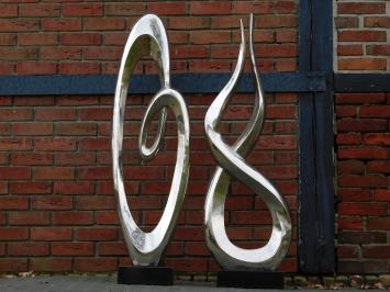 Set Abstracte Beelden -130 cm - Zilverkleurig - Alu met Marmeren voet - Robuust