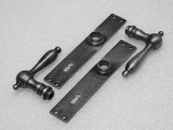 Door Fittings Set - Cambridge Handles + Blanco BB 72 Door Plates - Cast Iron, Galvanised