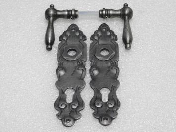 Door Hardware Set - Cambridge Handles + Royale PC 92 Door Plates - Cast Iron, Galvanised