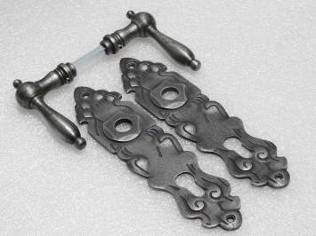 Door Hardware Set - Cambridge Handles + Royale PC 92 Door Plates - Cast Iron, Galvanised