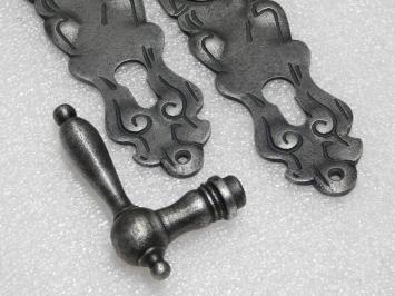 Door Hardware Set - Cambridge Handles + Royale PC 92 Door Plates - Cast Iron, Galvanised