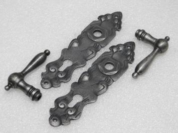 Door Hardware Set - Cambridge Handles + Royale PC 92 Door Plates - Cast Iron, Galvanised