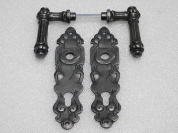Door Fittings Set - Oxford Handles + Royale PC 92 Door Plates - Cast Iron, Galvanised