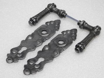 Door Fittings Set - Oxford Handles + Royale PC 92 Door Plates - Cast Iron, Galvanised