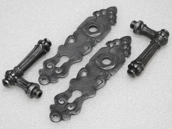 Door Fittings Set - Oxford Handles + Royale PC 92 Door Plates - Cast Iron, Galvanised