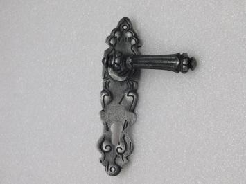 Door Fittings Set - Oxford Handles + Royale PC 92 Door Plates - Cast Iron, Galvanised