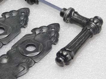 Door Fittings Set - Oxford Handles + Royale PC 92 Door Plates - Cast Iron, Galvanised