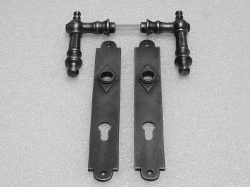 Door Hardware Set - Victoria Handles + Prestige PC 92 Door Plates - Cast Iron, Galvanised