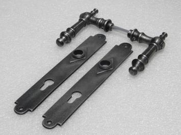 Door Hardware Set - Victoria Handles + Prestige PC 92 Door Plates - Cast Iron, Galvanised