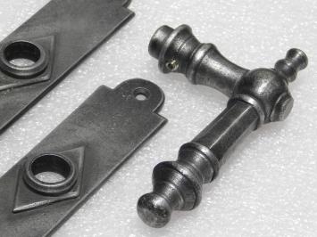 Door Hardware Set - Victoria Handles + Prestige PC 92 Door Plates - Cast Iron, Galvanised