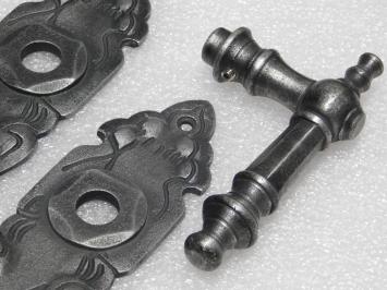 Set Deurbeslag - Klinken Victoria + Deurplaten Royale PC 92 - Gietijzer Verzinkt