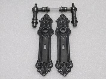 Door Hardware Set - Victoria Handles + Heritage BB 72 Door Plates - Cast Iron, Galvanised