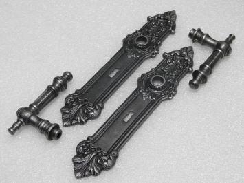 Door Hardware Set - Victoria Handles + Heritage BB 72 Door Plates - Cast Iron, Galvanised