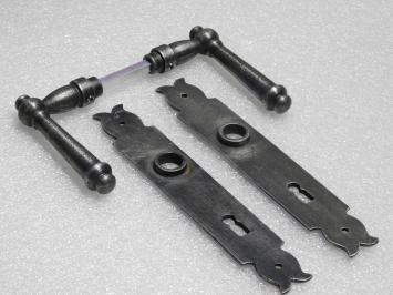 Door Hardware Set - Windsor Handles + Baron BB 72 Door Plates - Cast Iron, Galvanised