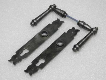 Türbeschlagset – Türgriffe Windsor + Türplatten Noble PC 92 – Gusseisen, verzinkt