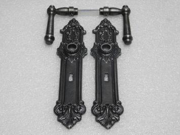 Door Hardware Set - Windsor Handles + Heritage BB 72 Door Plates - Cast Iron, Galvanised