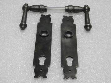 Door Fittings Set - York Handles + Noble PC 92 Door Plates - Cast Iron, Galvanised
