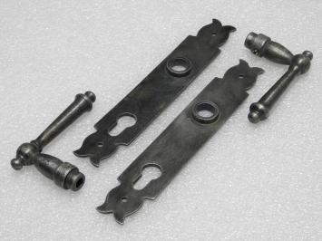 Door Fittings Set - York Handles + Noble PC 92 Door Plates - Cast Iron, Galvanised