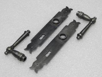Door Fittings Set - York Handles + Noble PC 92 Door Plates - Cast Iron, Galvanised