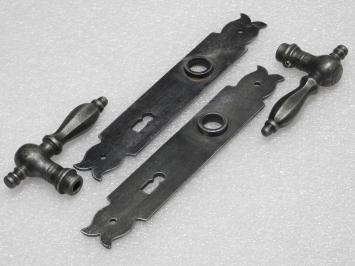 Door Hardware Set - Kensington Handles + Baron Door Plates BB 72 - Galvanised Cast Iron