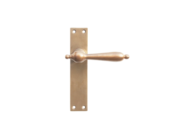Set of Door Handles with Door Plates without Keyhole - Patinated Brass