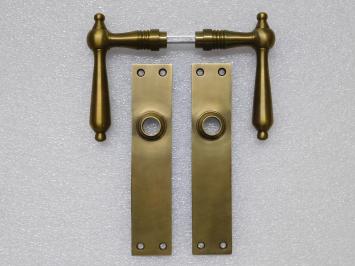 Set of Door Handles with Door Plates without Keyhole - Patinated Brass