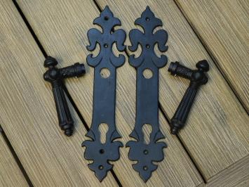 Set of door hardware - front door - dark brown - like antique iron, only one!