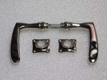 Set of Door Handles with Square Rosettes - Polished Nickel
