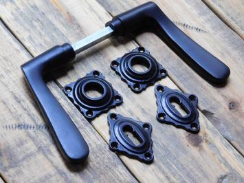 Set Türgriffe mit quadratischen Rosetten und BB-Schlitzrosetten – Schwarz