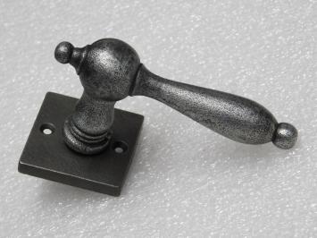 Cambridge Handle Set + Square Handle and Lock Rosettes - Galvanised Cast Iron