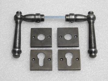 Windsor Handle Set + Square Handle and Lock Rosettes - Galvanised Cast Iron