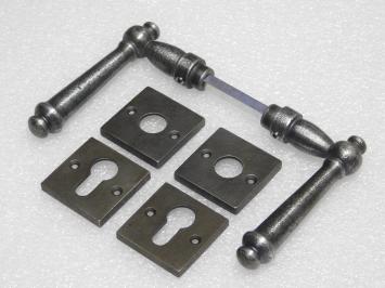 Windsor Handle Set + Square Handle and Lock Rosettes - Galvanised Cast Iron