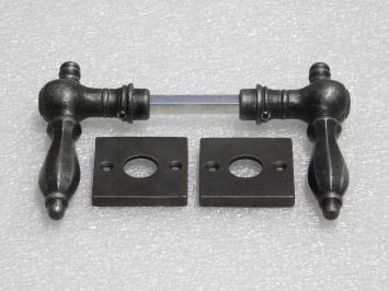 Kensington Handle Set + Square Handle Rosettes - Galvanised Cast Iron
