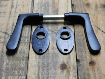 Set of Door Handles with Oval Rosettes - Matt Black - Aluminium