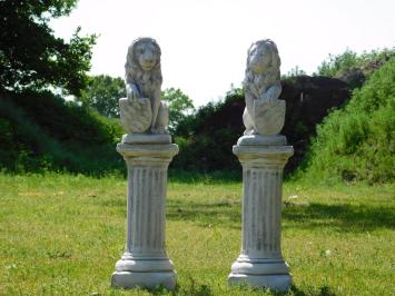 Set of Lions with Shields on Pedestals – 94 cm – Stone