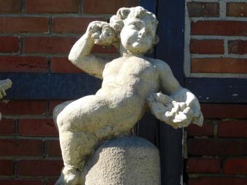 Vintage Set van 2 Putti op Sokkel - 130 cm - Gietsteen