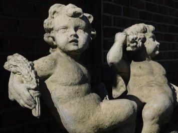 Vintage Set van 2 Putti op Sokkel - 130 cm - Gietsteen