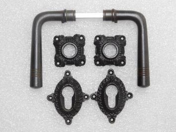 Drückergarnitur mit Fallen- und Schlossrosetten - PC - Eisen - Dunkelbraun